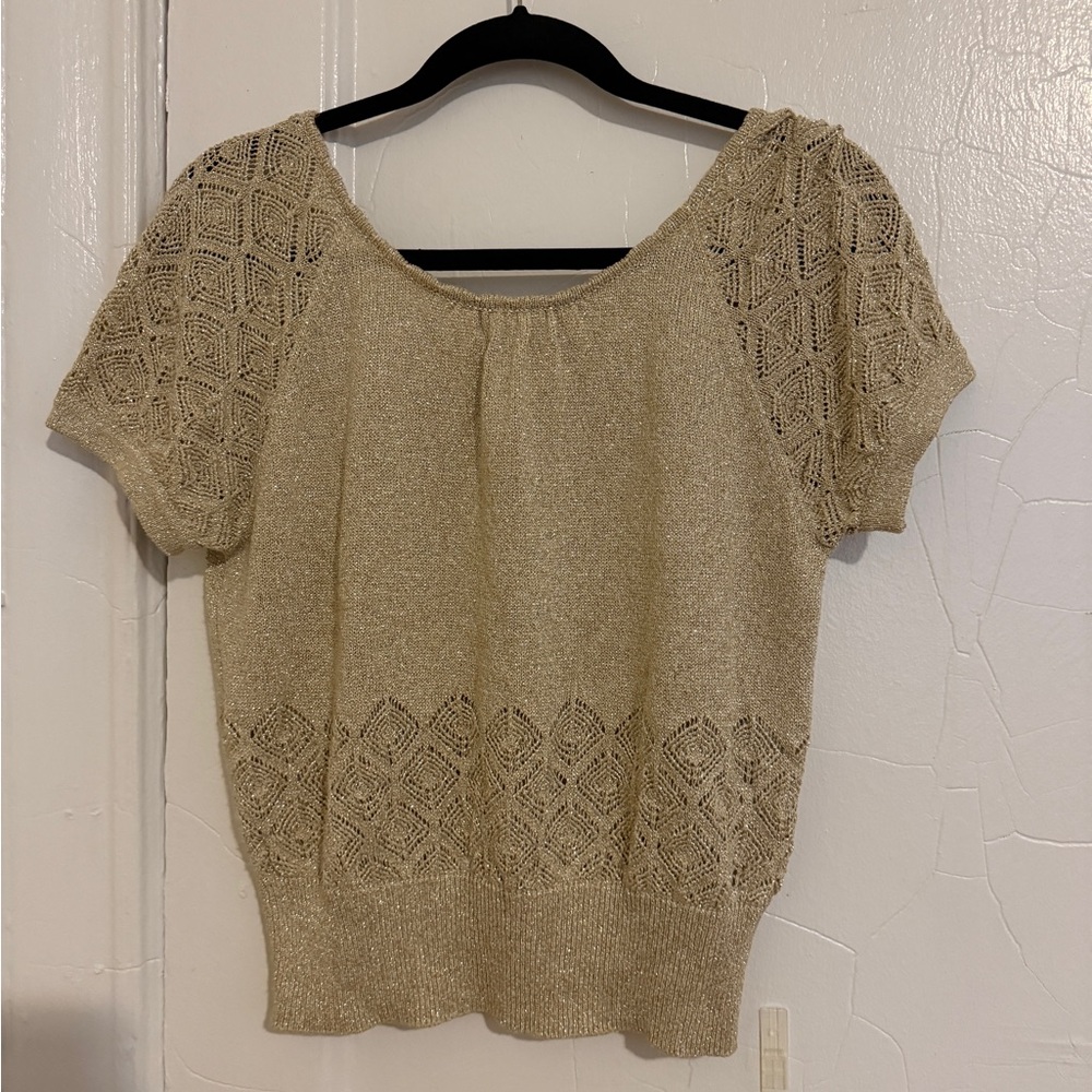 Max & Co. Tan Puff Sleeve Cropped Blouse